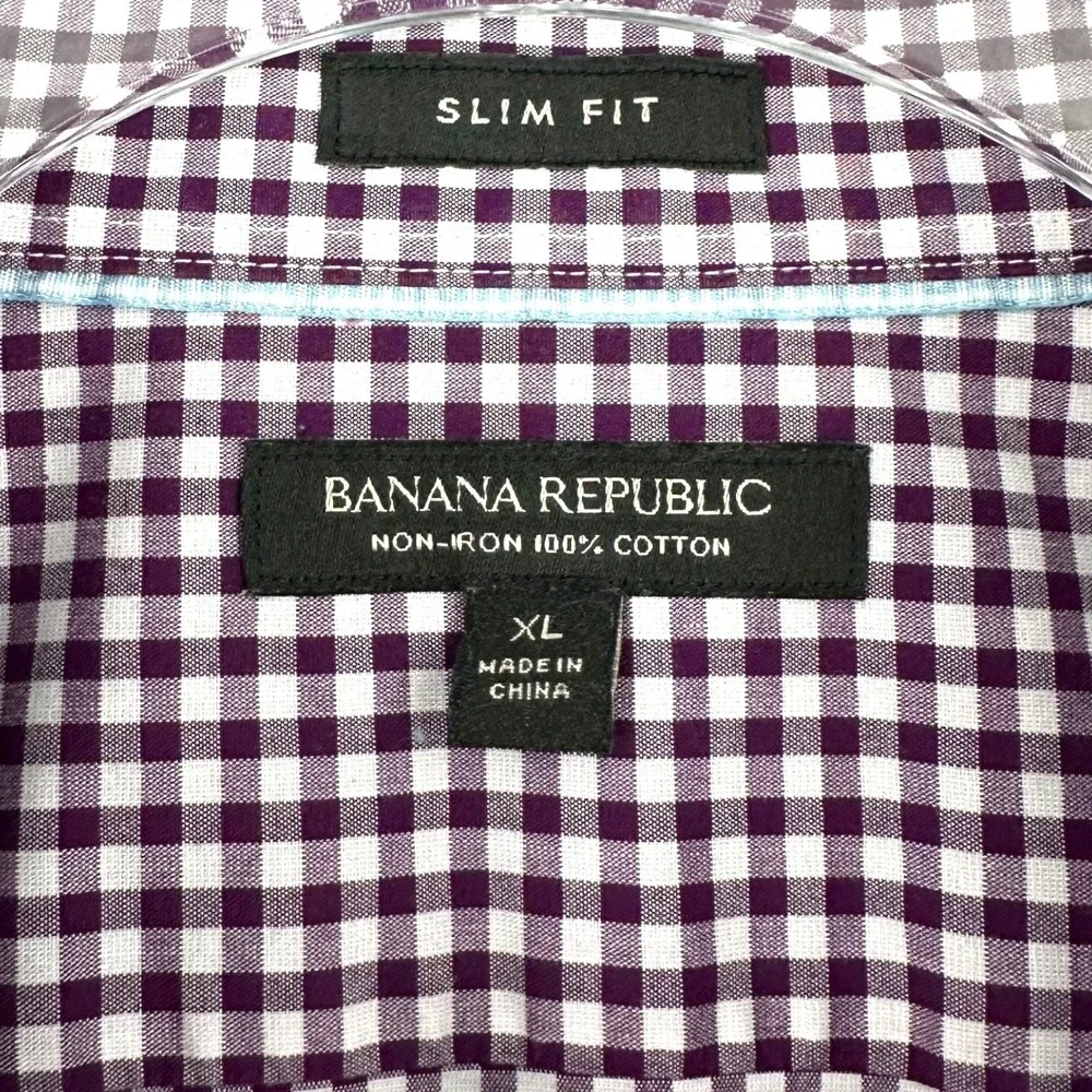 Banana Republic Slim Fit Gingham Check Long‎ Sleeve Dress Shirt Mens XL Cotton